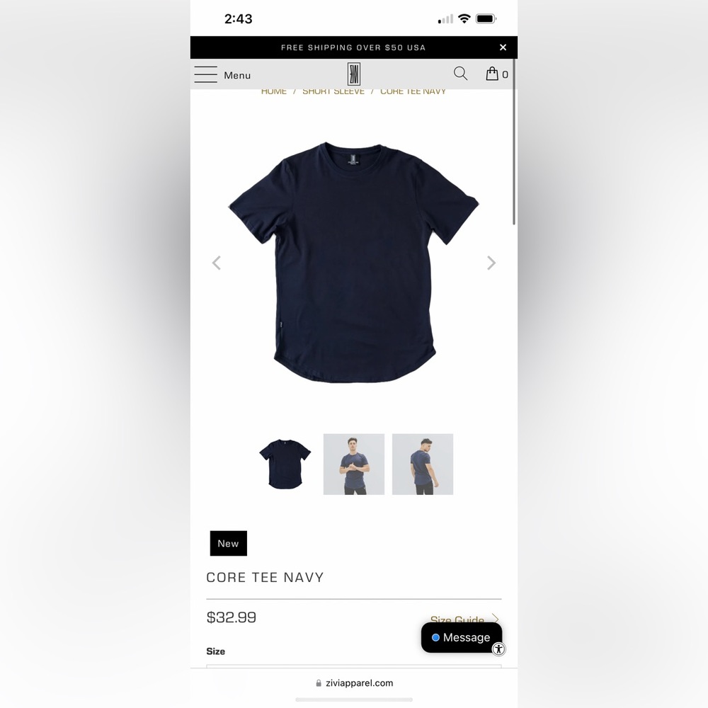 Zivi Core Tee in Navy NEW